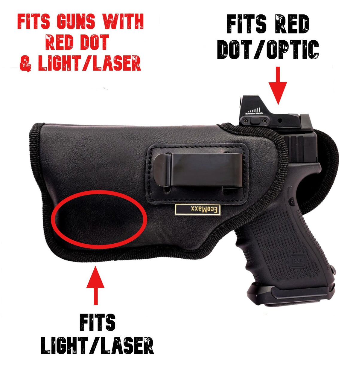 Red Dot & Light/Laser Combo IWB Holster for Gun Models - Multiple Sizes