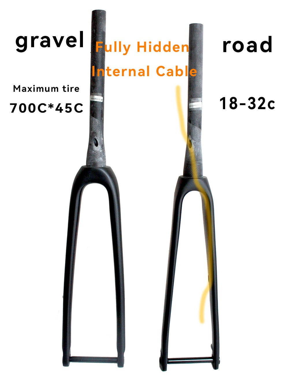 Full Internal Cable Routing Tapered Gravel and Road Bike Fork 1-1/8 to 1-1/2