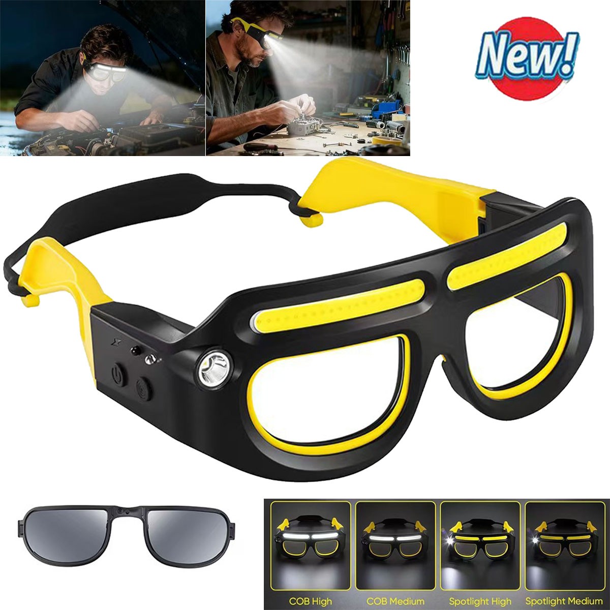 LED Safety Glasses with 5 Light Modes for Cycling Work and Outdoor Use