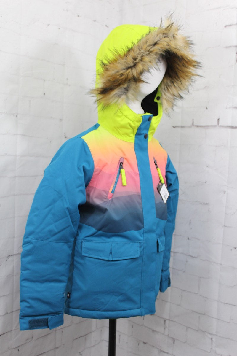 Girl's Youth Snow Jacket with Insulation and Waterproof Features - Small, Dark Lagoon/Mountain Sunset