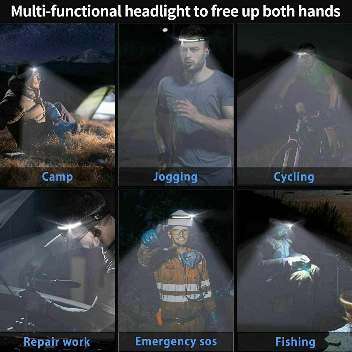 Rechargeable COB LED Headlamp with Motion Sensor, USB Work Light