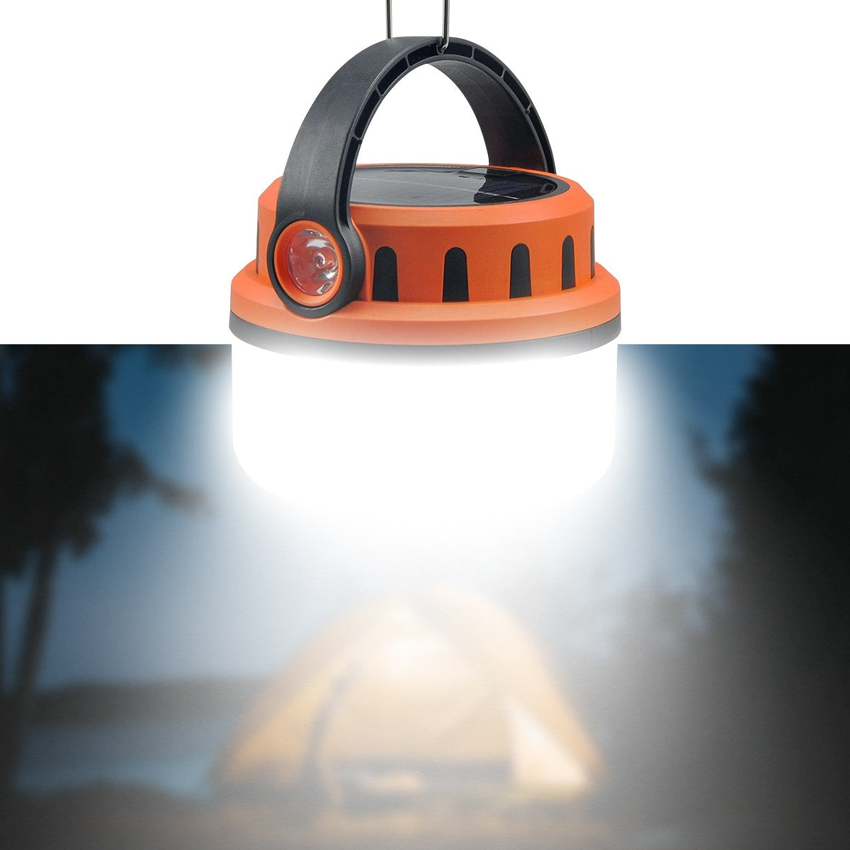 Rechargeable LED Camping Lantern with Solar Power, Waterproof & 4 Lighting Modes