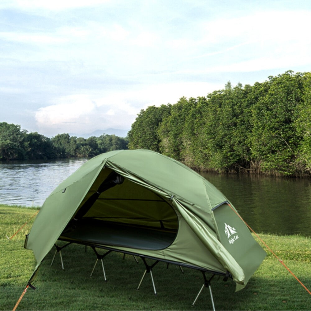 Outdoor Camping Tent and Cot Set with External Cover - Compact Elevated Design