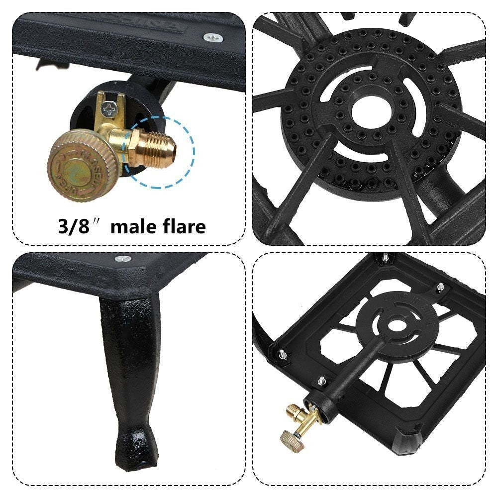 Outdoor Portable Propane Camp Stove with Adjustable Flame and Gas Hose