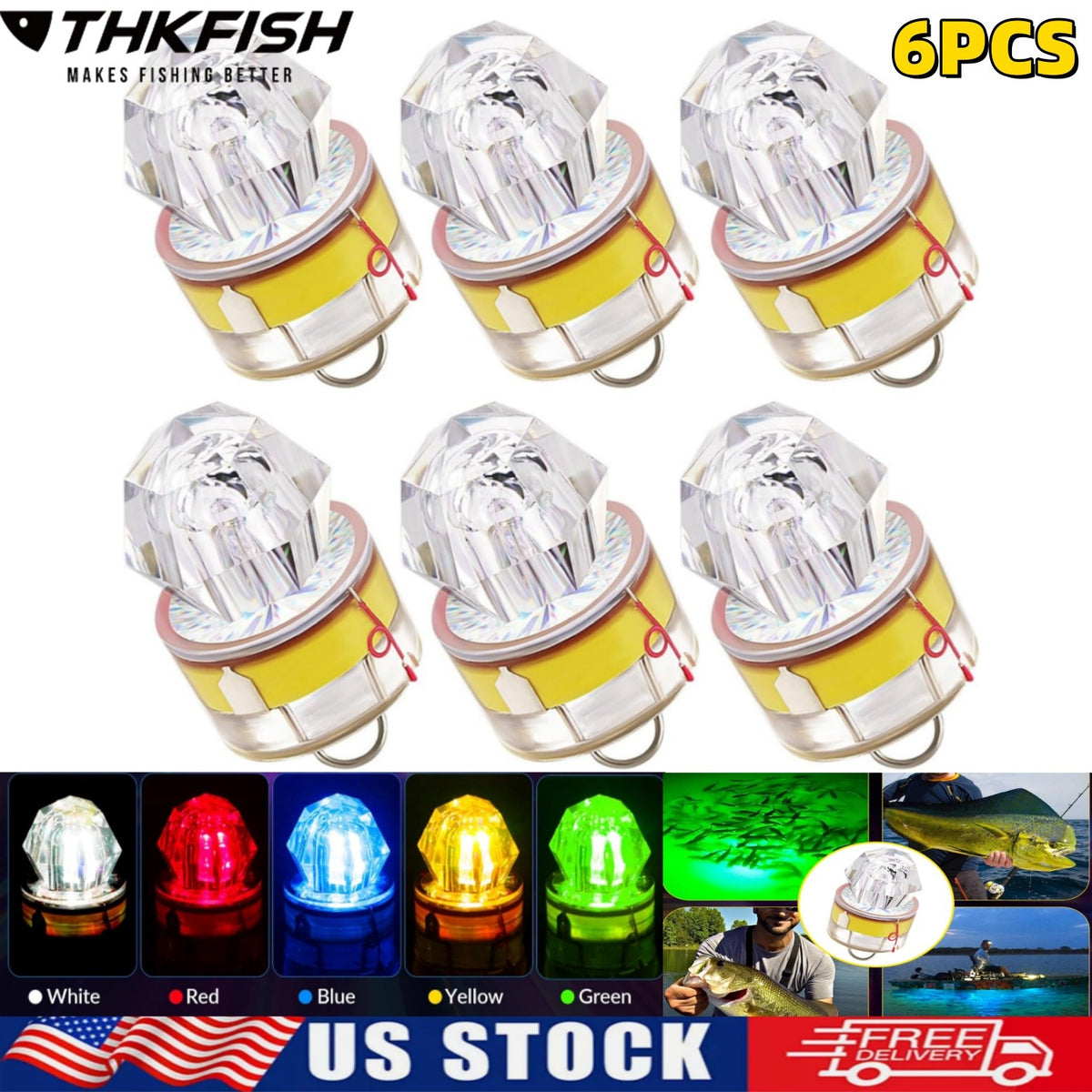 6PCS LED Deep Drop Underwater Fish Lures Water-Activated Flashing Lights