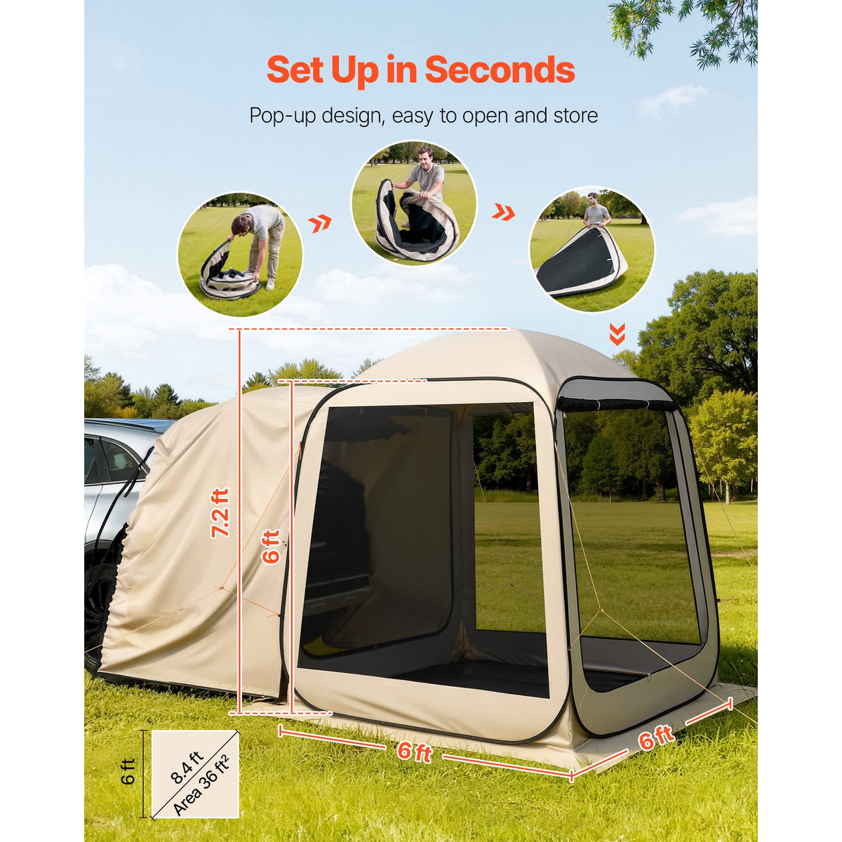 6x6ft Pop-Up Screen House Tent for Outdoor Gatherings - Shade & Privacy