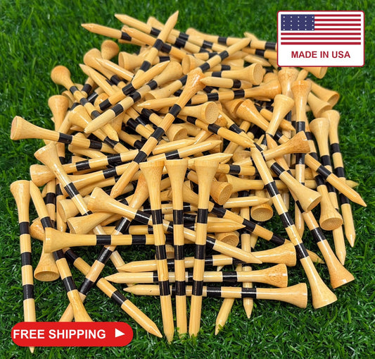 Bamboo Golf Tees 3 1/4 Inch Bulk Pack - Durable Natural Tees with Black Stripes
