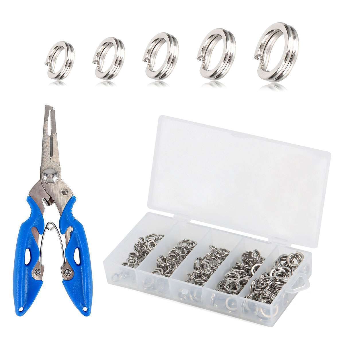 200pcs Stainless Steel Fishing Split Rings Set with Pliers - Multiple Sizes