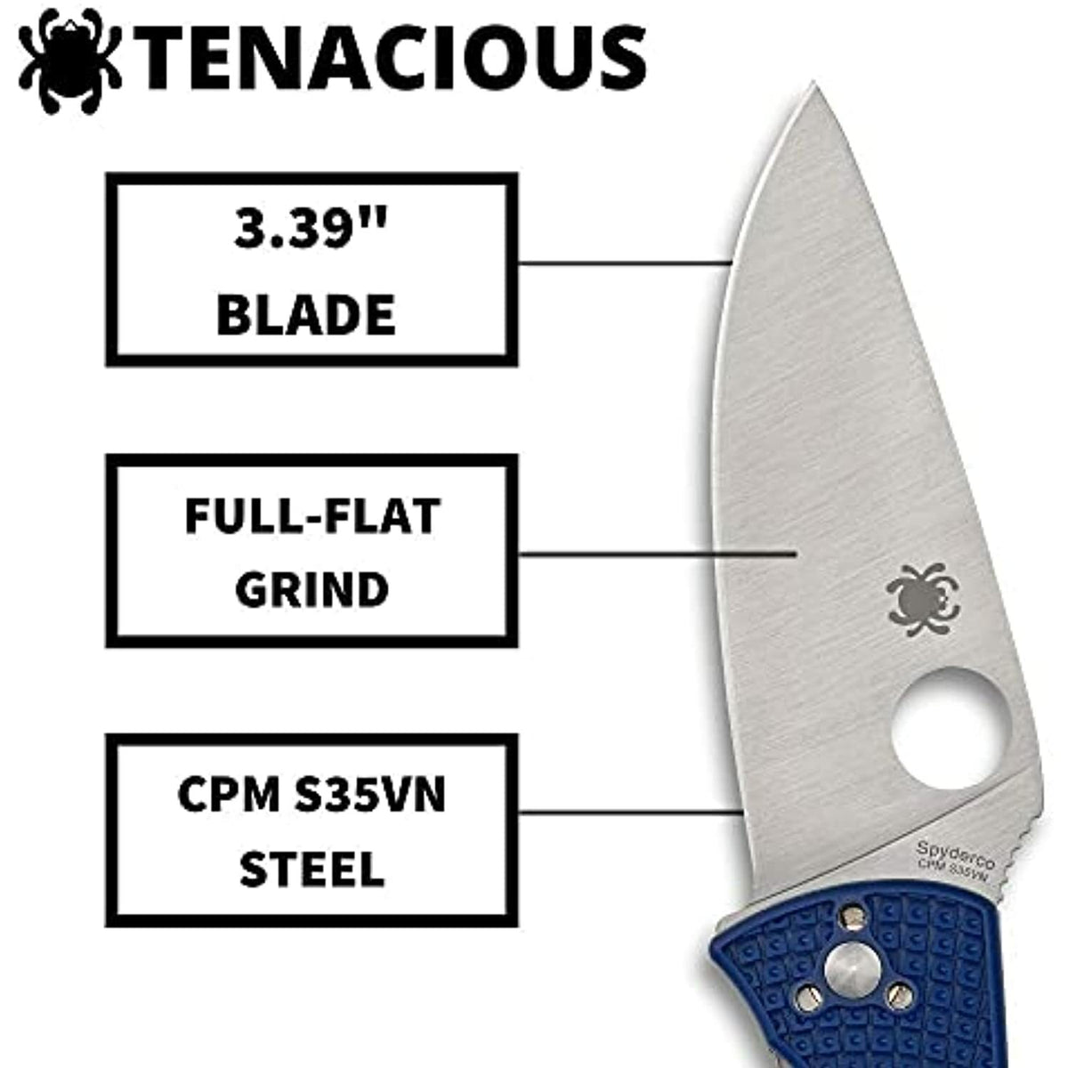 Spyderco Tenacious Folding Knife CPM S35VN Steel Blade, Blue FRN Handle