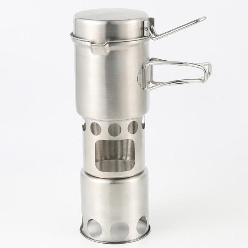 Stainless Steel Camping Cookware Set with Wood Stove for Hiking & Backpacking