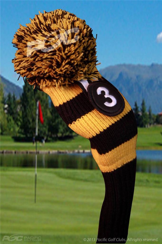 Golf Headcovers Set for Hybrids - Black and Gold Knit 3-Piece