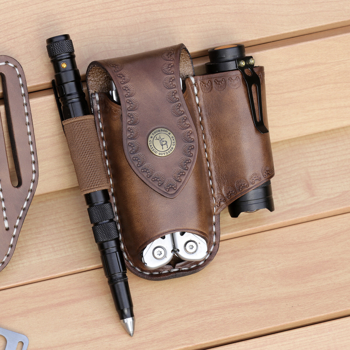 Leather EDC Organizer Sheath for Multitools, Flashlights & Pens