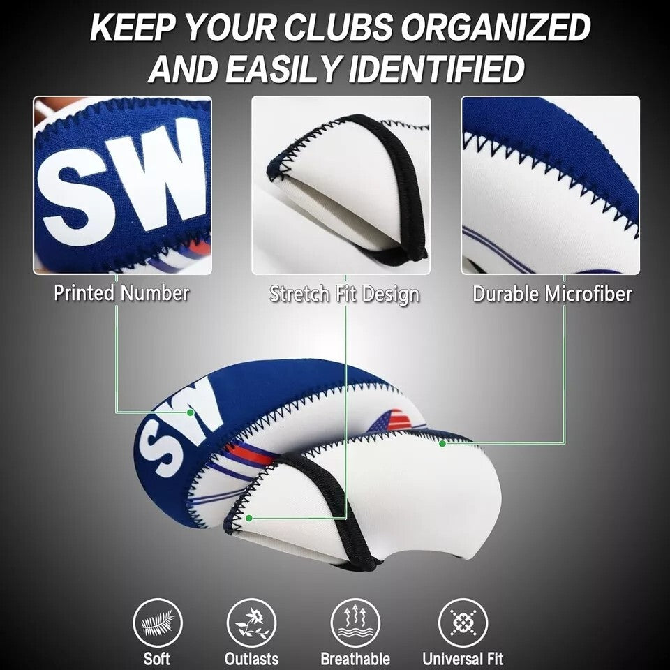 10 Pcs Lightweight Golf Head Covers with USA Flag Design for Irons - Protect Clubs