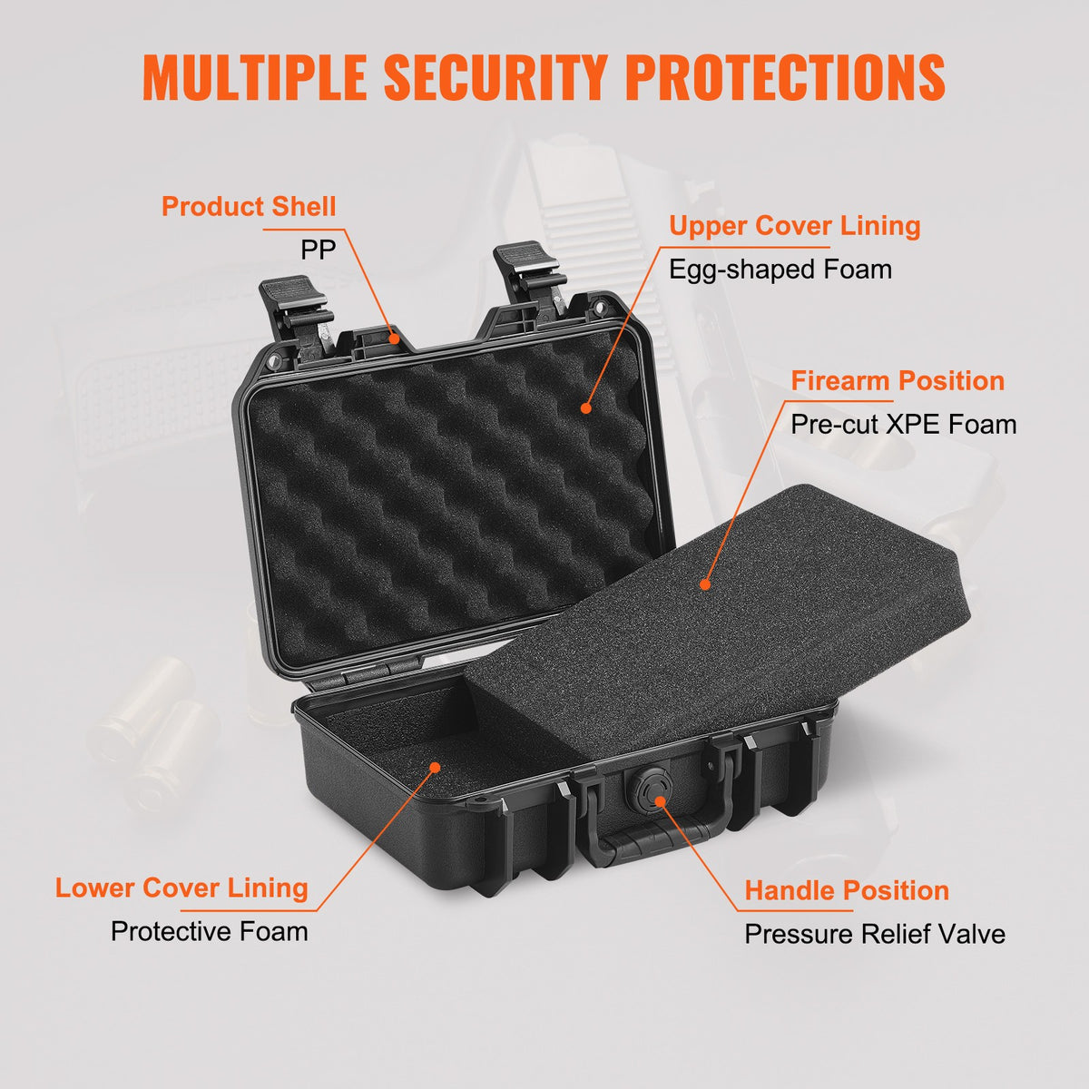 Hard Pistol Case Waterproof Lockable Gun Storage with Pre-Cut Foam