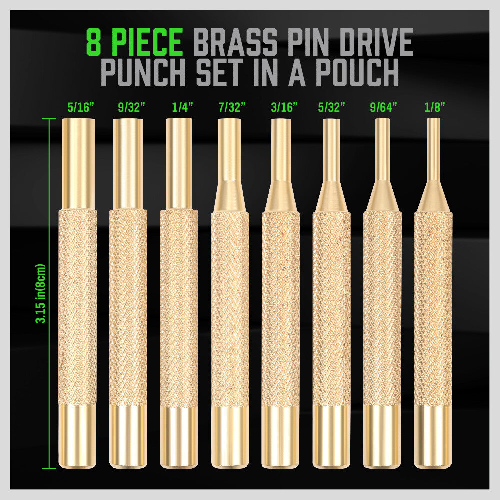 Brass Drive Pin Punch Set for Gunsmithing - 8 Pieces Hand Tools