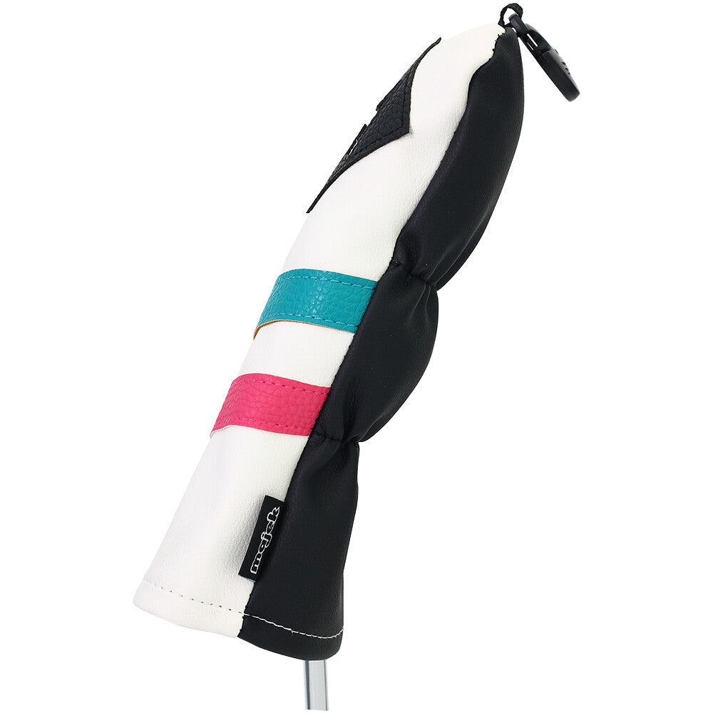 Golf Headcover Set for 260cc Woods & Hybrids - White with Teal Pink Stripes Leather Style