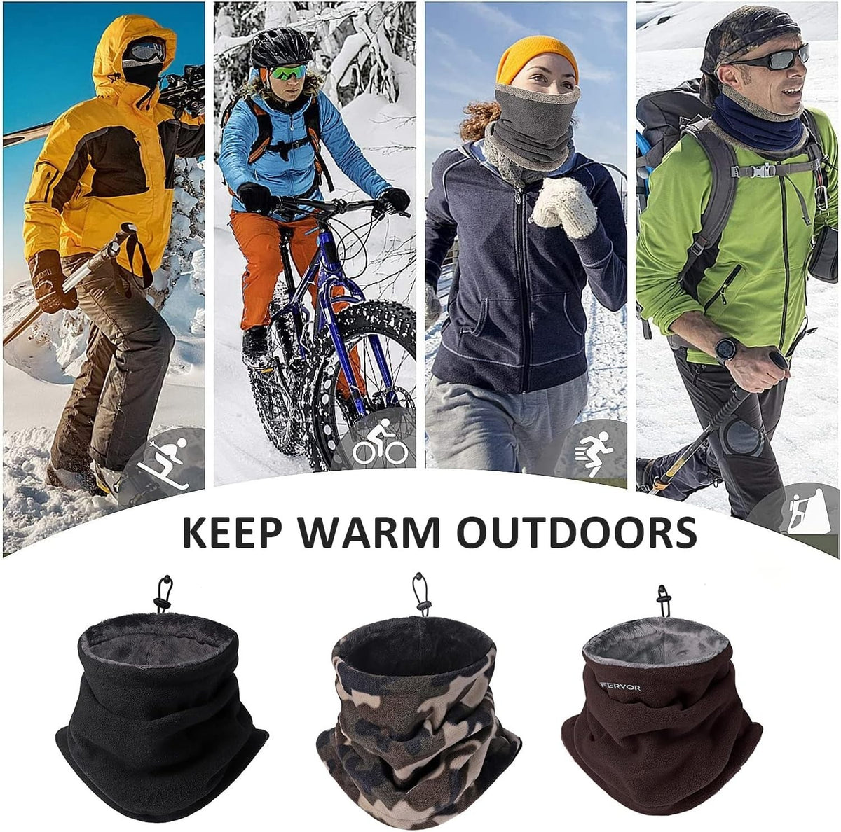Winter Neck Warmer Mask with Fleece Lining Adjustable Gaiter Thick Scarf