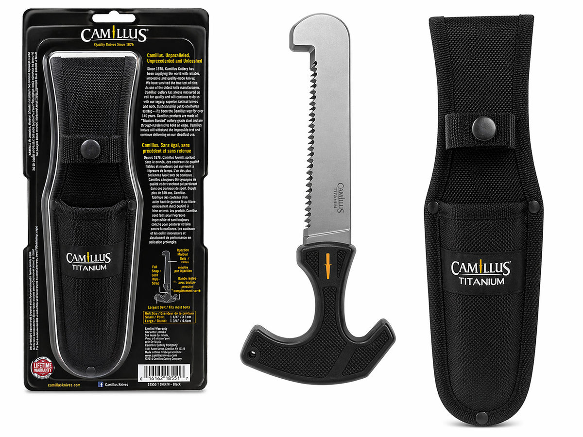 Camillus Titanium Bonded Bone Saw Fixed Blade Hunting Knife with Sheath