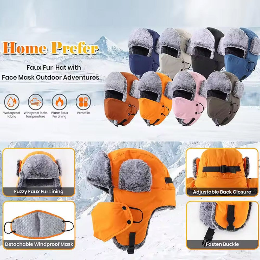 Unisex Winter Windproof Earflap Hat with Face Mask for Snow & Skiing