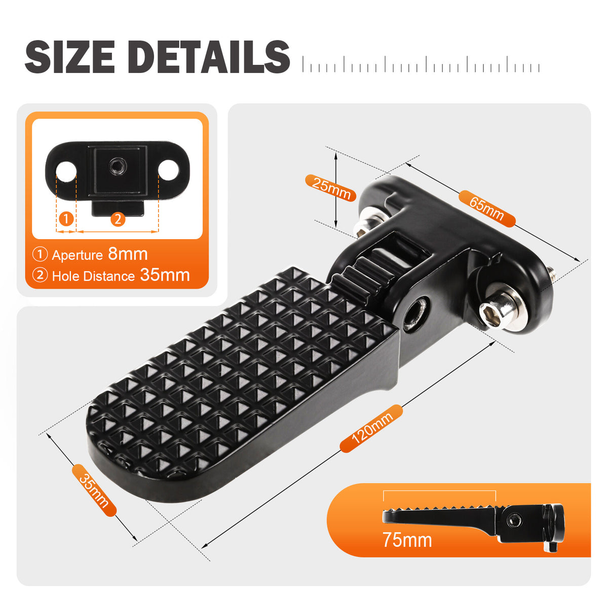 Bike Rear Footrest Pedal Pair for M-60 M-66 M-70 Ebike Black Stainless Steel