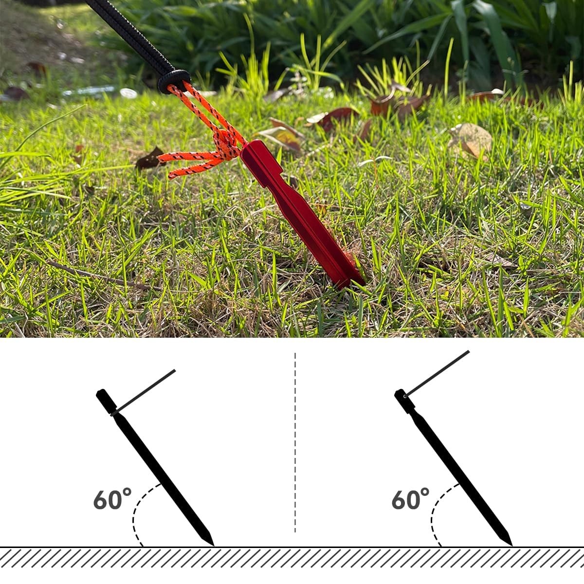 12 Pack Ultralight Aluminum Tent Stakes - 7-inch Ground Pegs with Reflective Red Ropes
