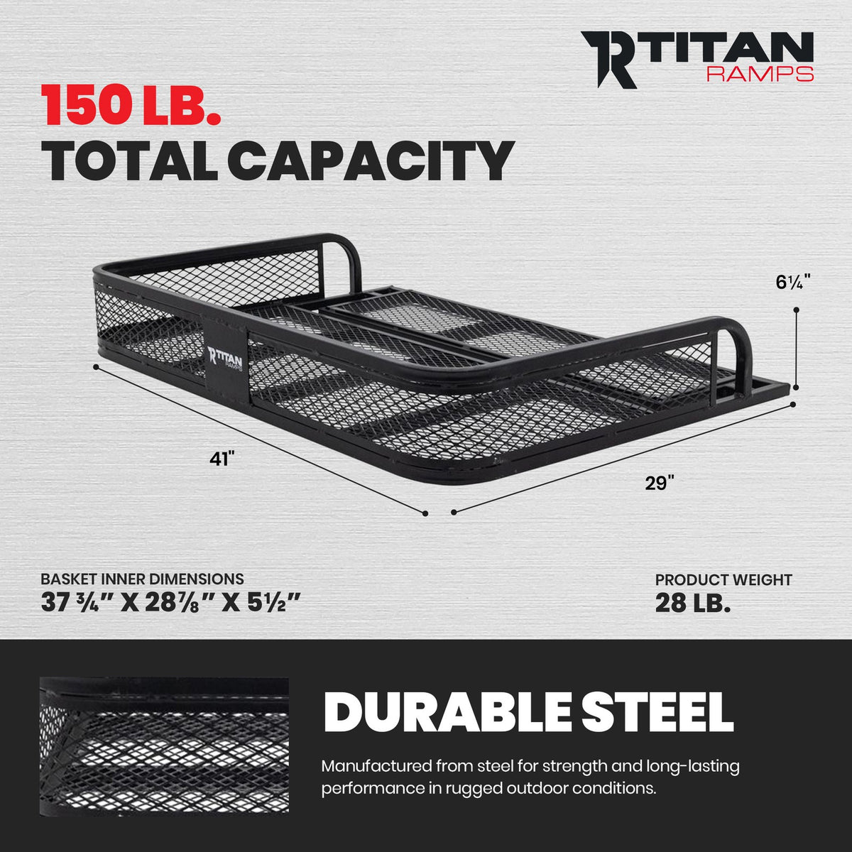 Universal ATV UTV Steel Cargo Basket Rack Black 100 lb Capacity