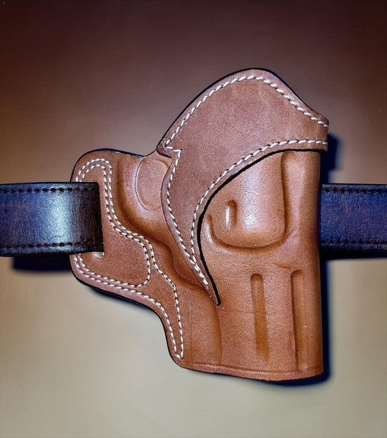 3-Inch Ruger GP100 Open Top Leather Holster - Right Hand Brown Belt