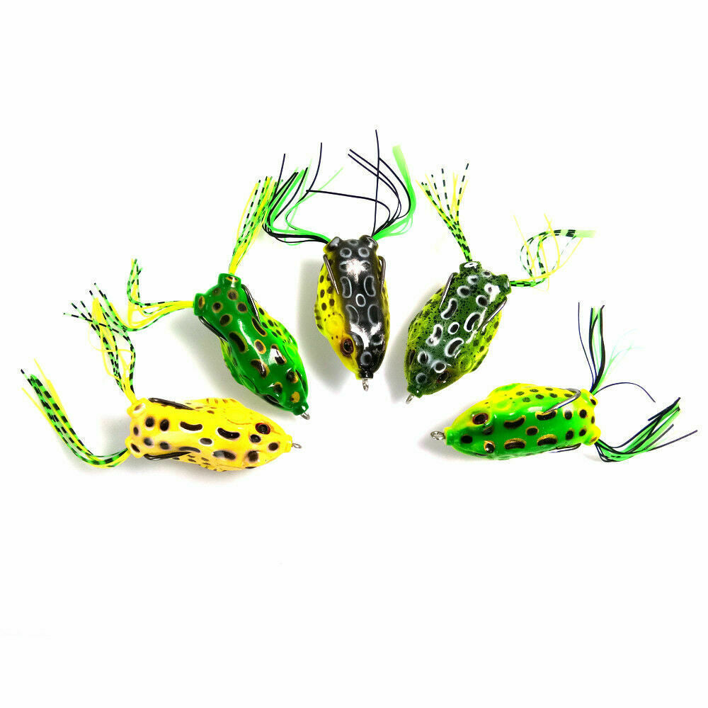 Weedless Topwater Frog Lures 5-Pack for Bass Fishing Soft Plastic Baits