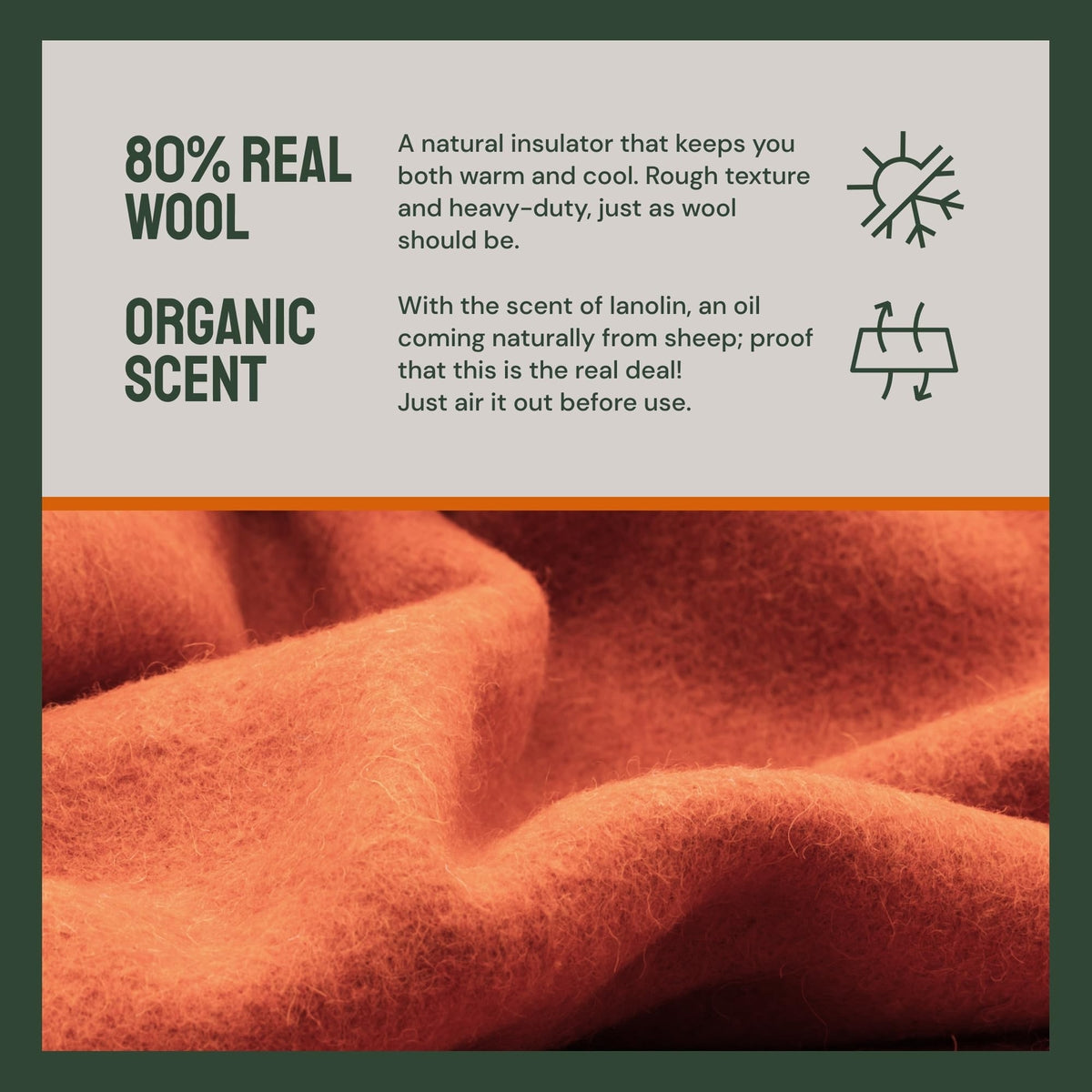 Merino Wool Camping Blanket 66x90 Inches - Warm Outdoor Throw