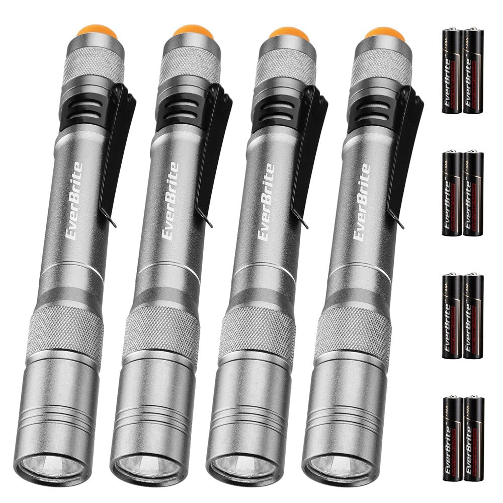 LED Pocket Flashlights 4-Pack with Aluminum Body, Clip, 100 Lumens