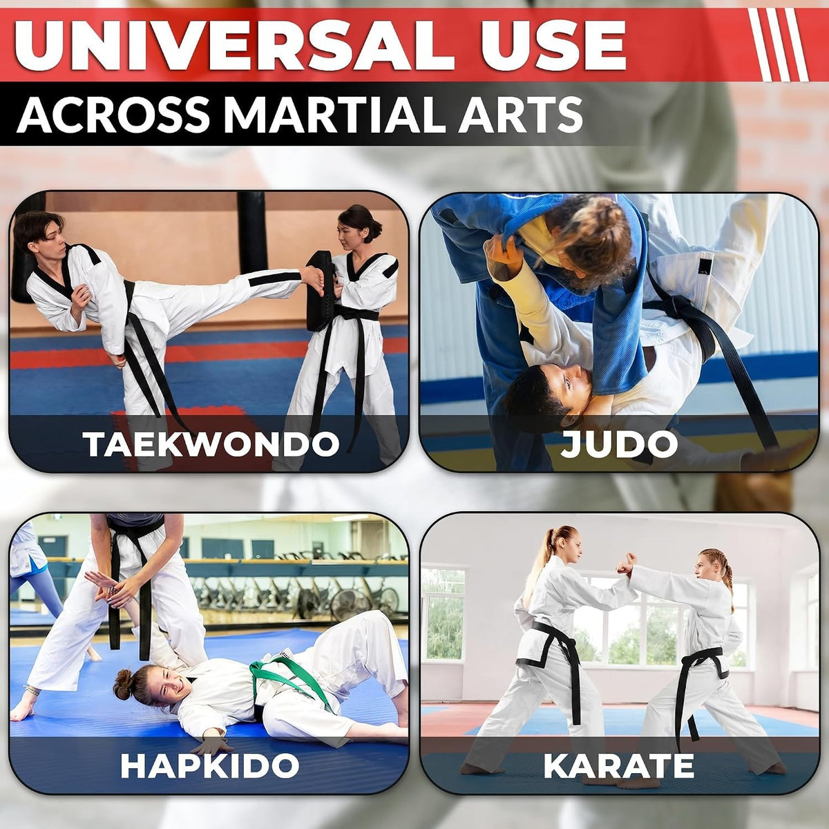 Martial Arts Belt for Women & Men - 86.6" & 104" Judo, Karate, BJJ, Taekwondo