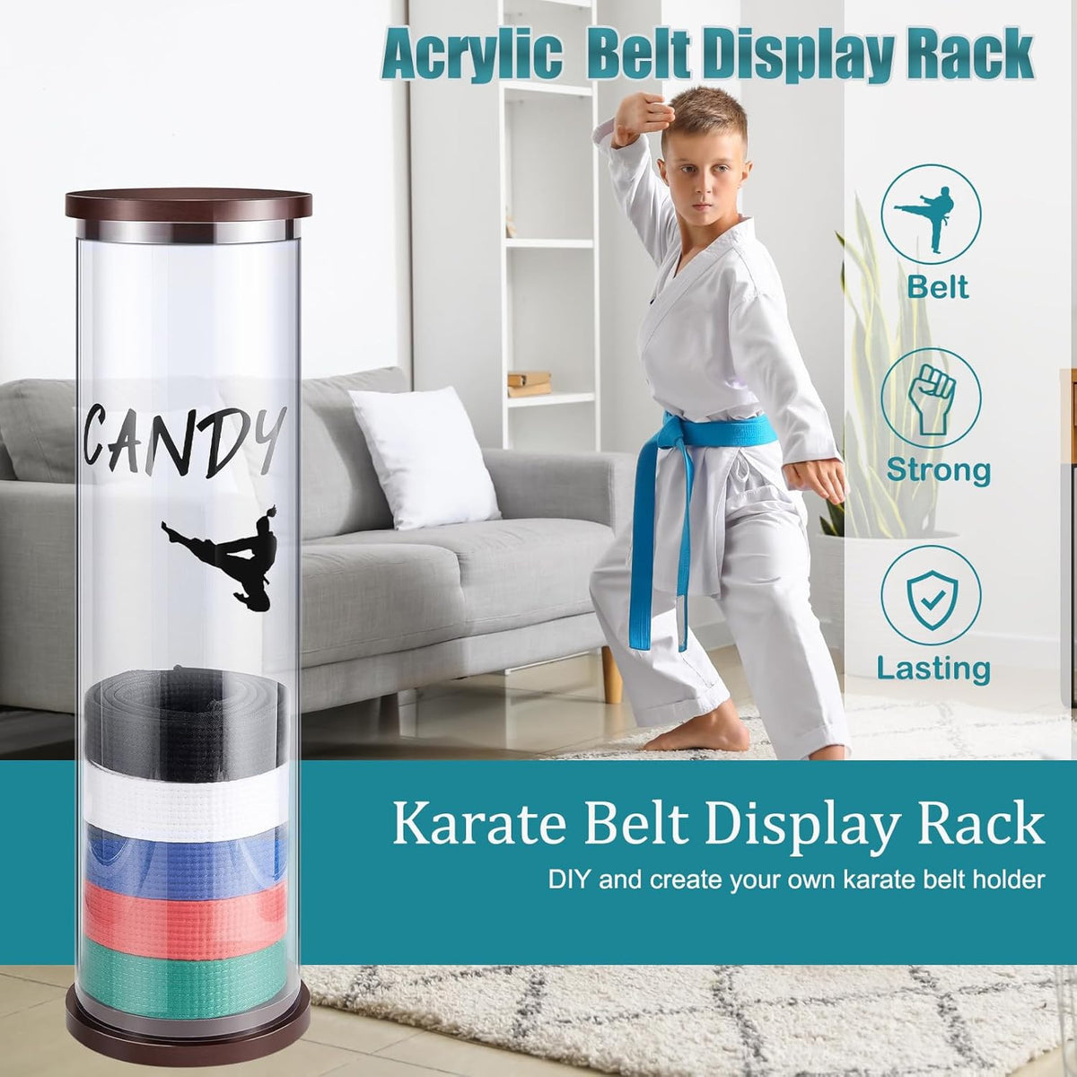 Acrylic Martial Arts Belt Display Rack with Stickers for Karate & Taekwondo