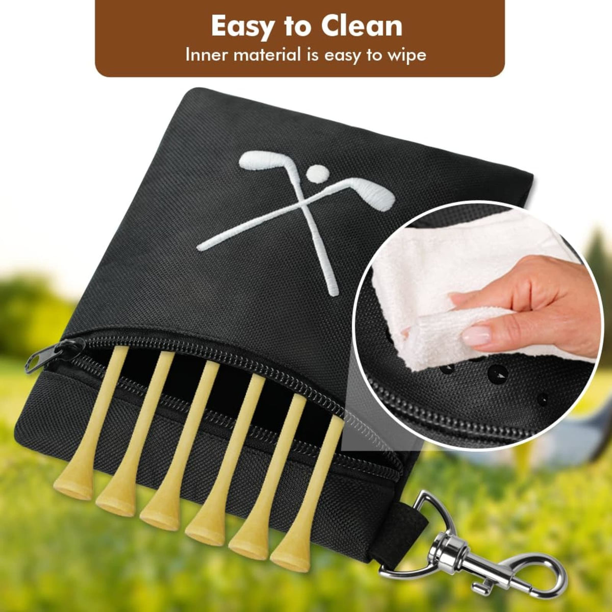 Golf Accessory Pouch Waterproof Ball & Tee Organizer with Swivel Clip