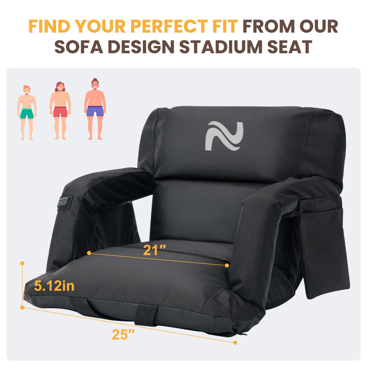 Heated Stadium Seat with Back Support - Adjustable Bleacher Chair, Waterproof 600D Oxford