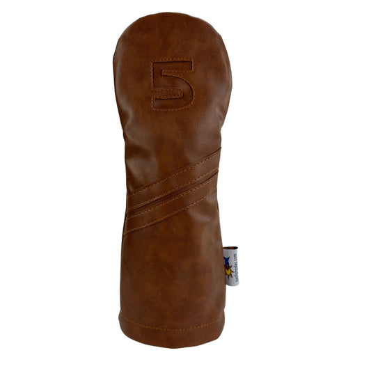 Sunfish Leather Fairway Golf Headcover - Brown on Brown, Hand-Stitched Premium Synthetic Leather