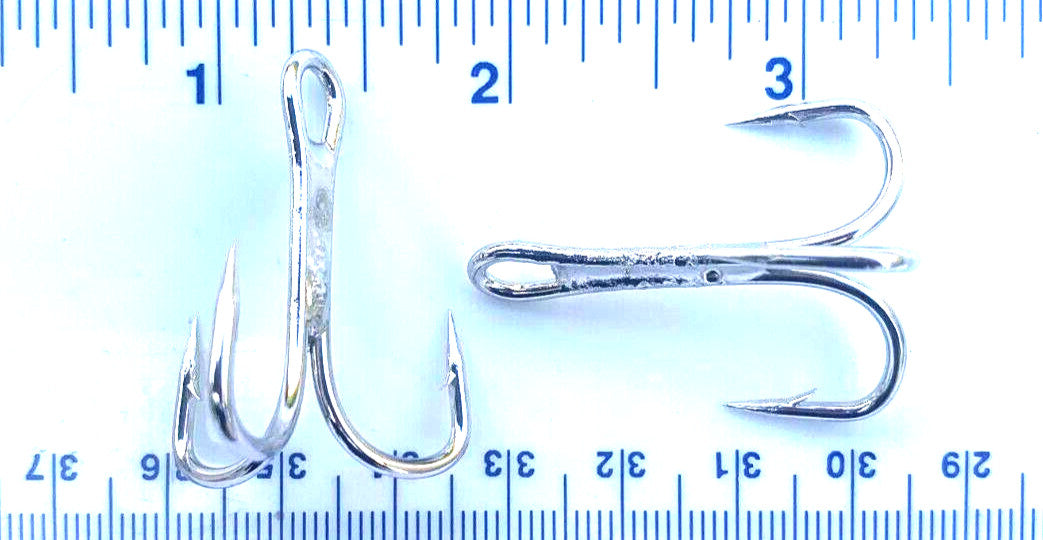 Heavy Duty Treble Hooks - Nickel Finish, Multiple Sizes for Fishing