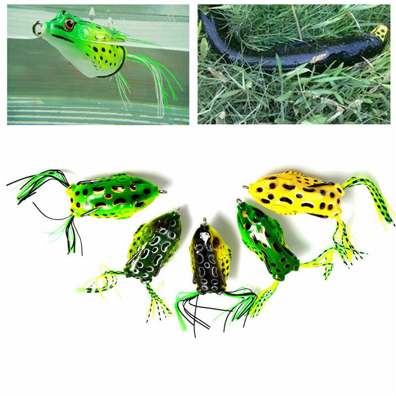 Weedless Topwater Frog Lures 5-Pack for Bass Fishing Soft Plastic Baits