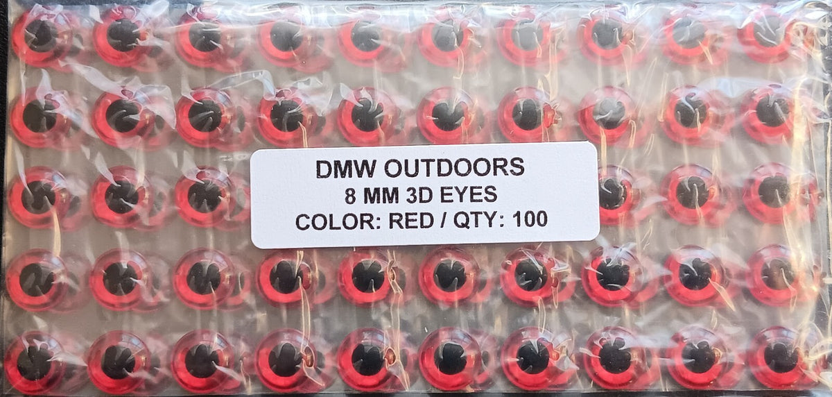 Holographic Red Fish Eyes 8mm for Fly Tying, Lures & Crafts - 100 Pack