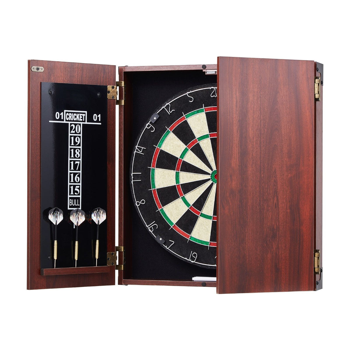 Official-Size Dartboard Cabinet Set with 18" Dartboard, 6 Steel Tip Darts