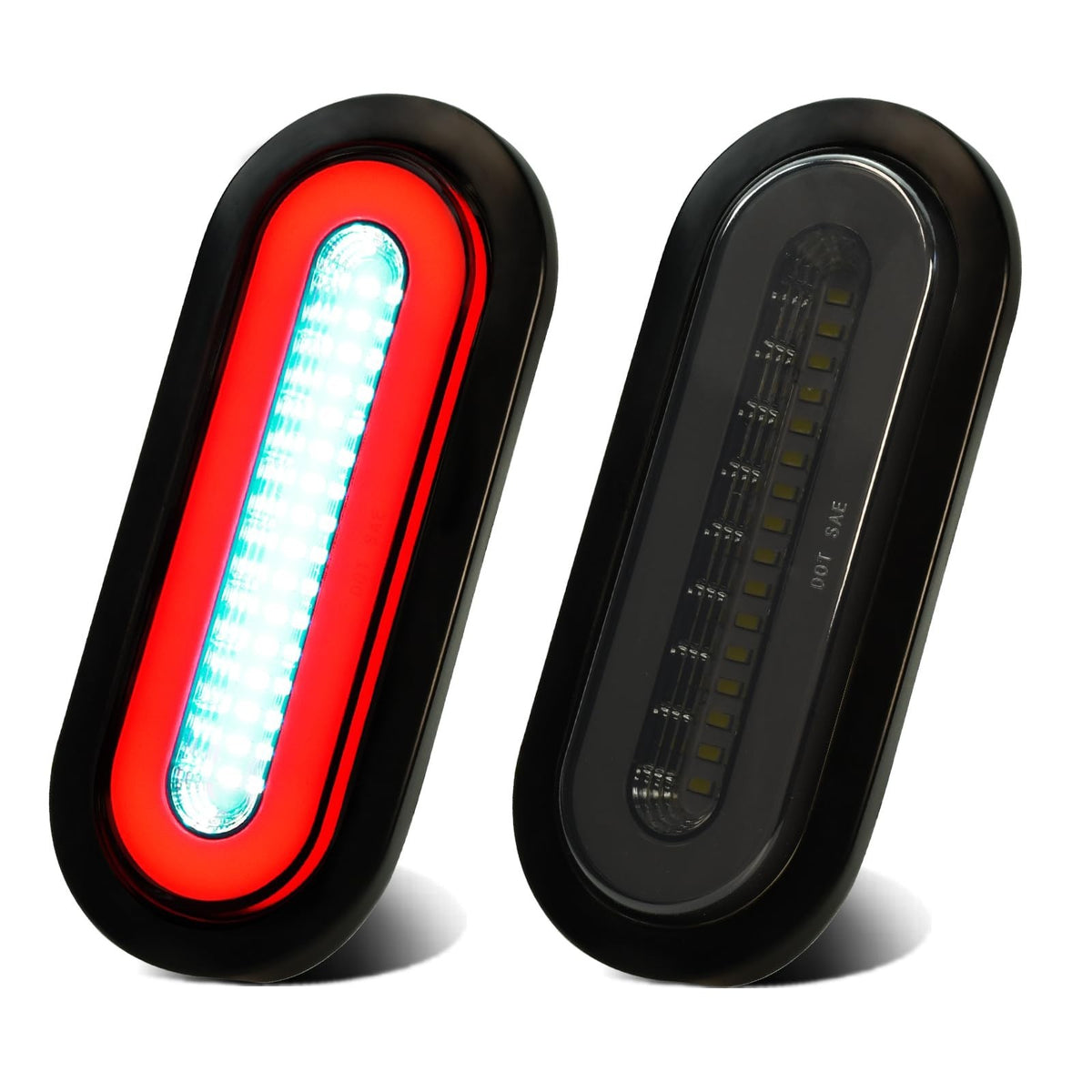 2 Pcs Smoked Lens Oval Trailer Lights 52 LEDs White & Red Halogen