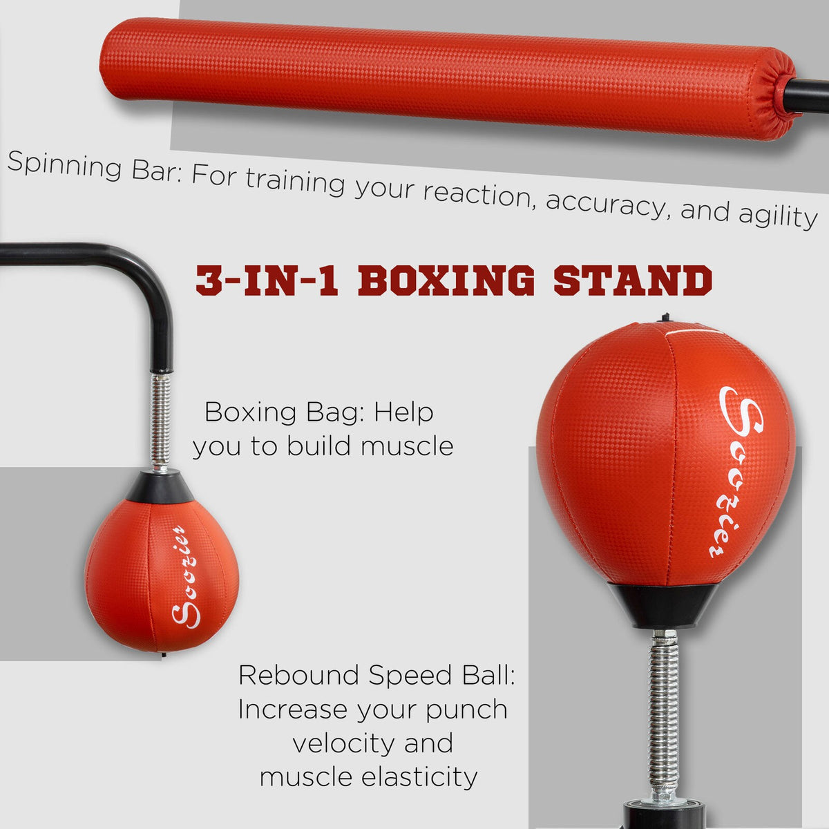 Freestanding Boxing Punching Bag with Reflex Bar Speed Balls Adjustable Stand