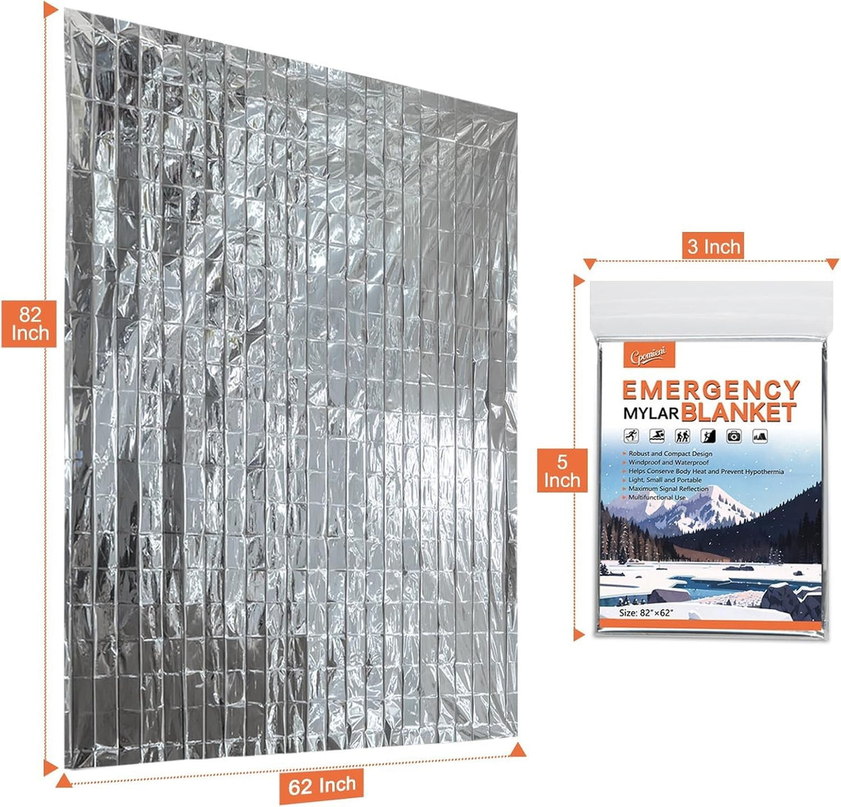 Large Emergency Mylar Thermal Blankets 82x62 Inches - Pack of 4