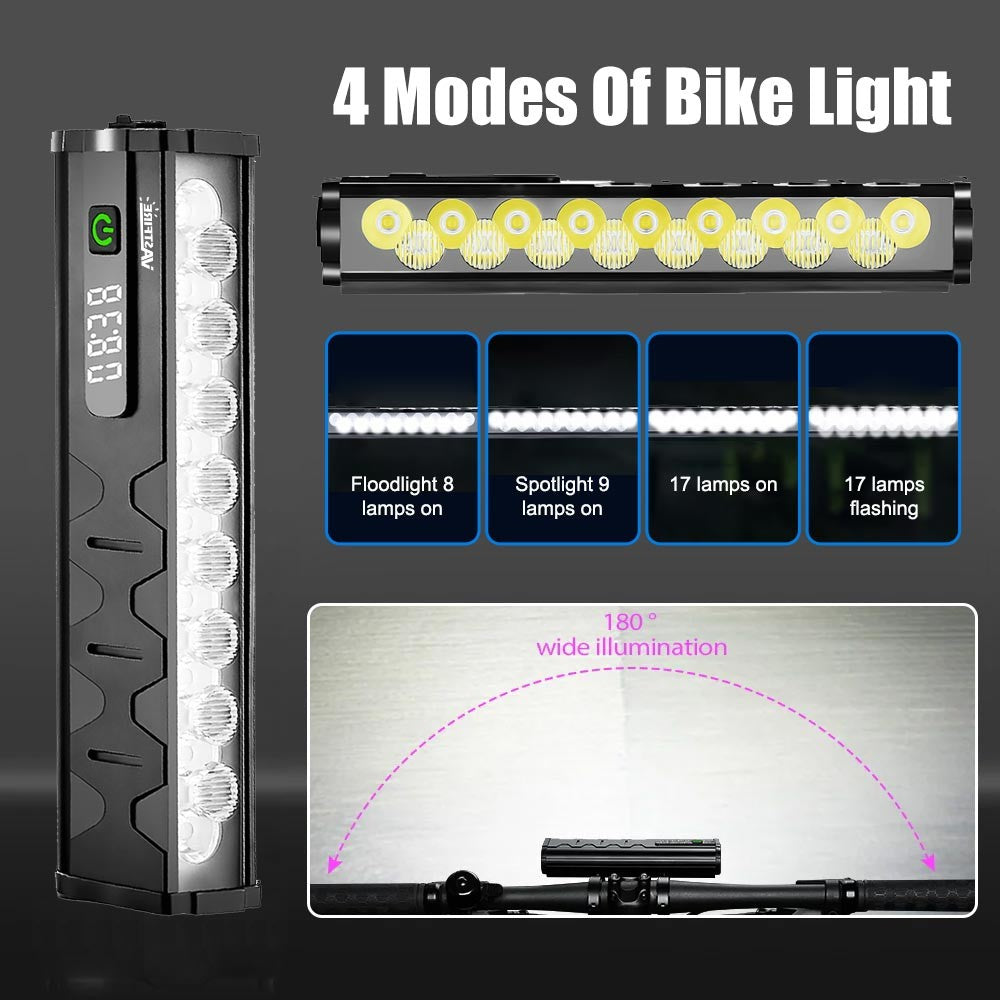 Rechargeable Bicycle Headlamp 10000mAh LED Front Rear Light Set with USB Charging