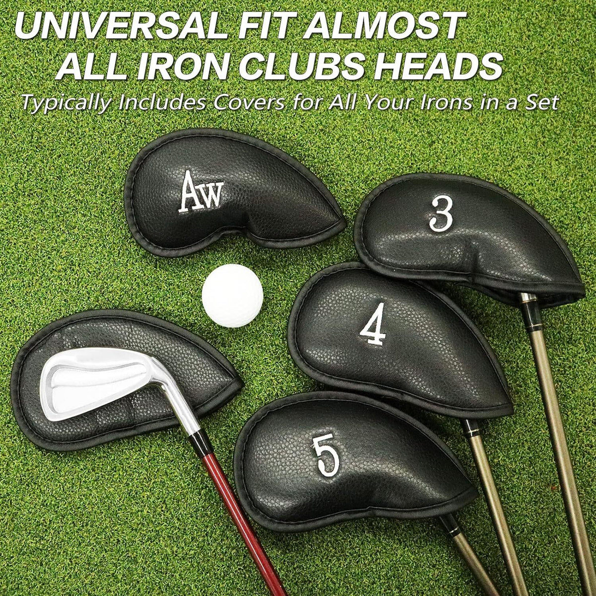 12 Pcs Leather PU Golf Club Head Covers Set - Universal Fit for Irons