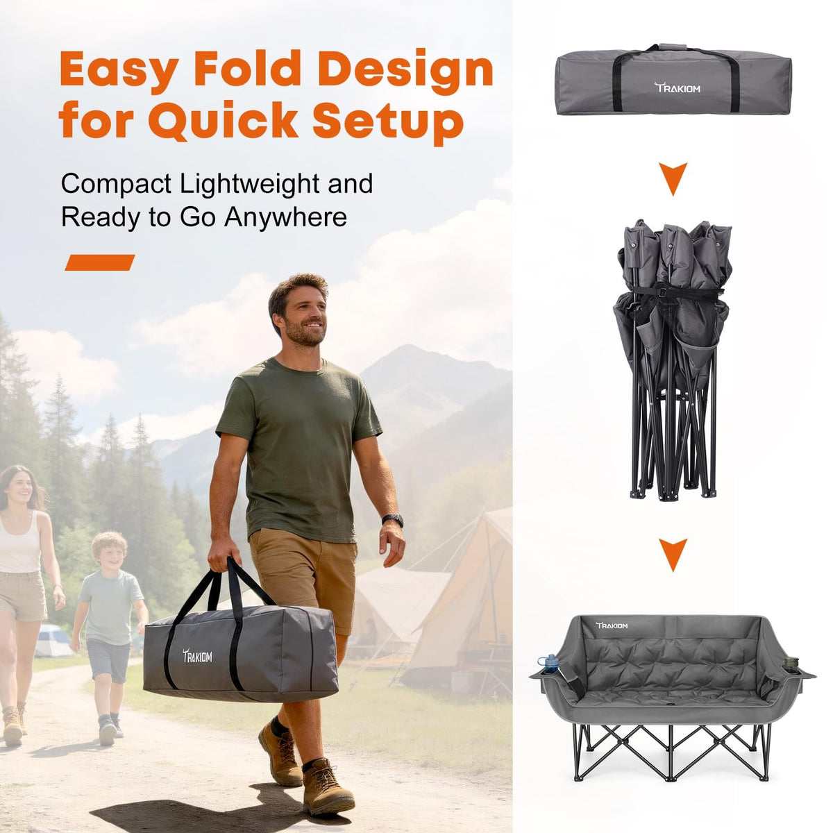 Heavy Duty Outdoor Loveseat - Double Camping Chair Supports 800LB