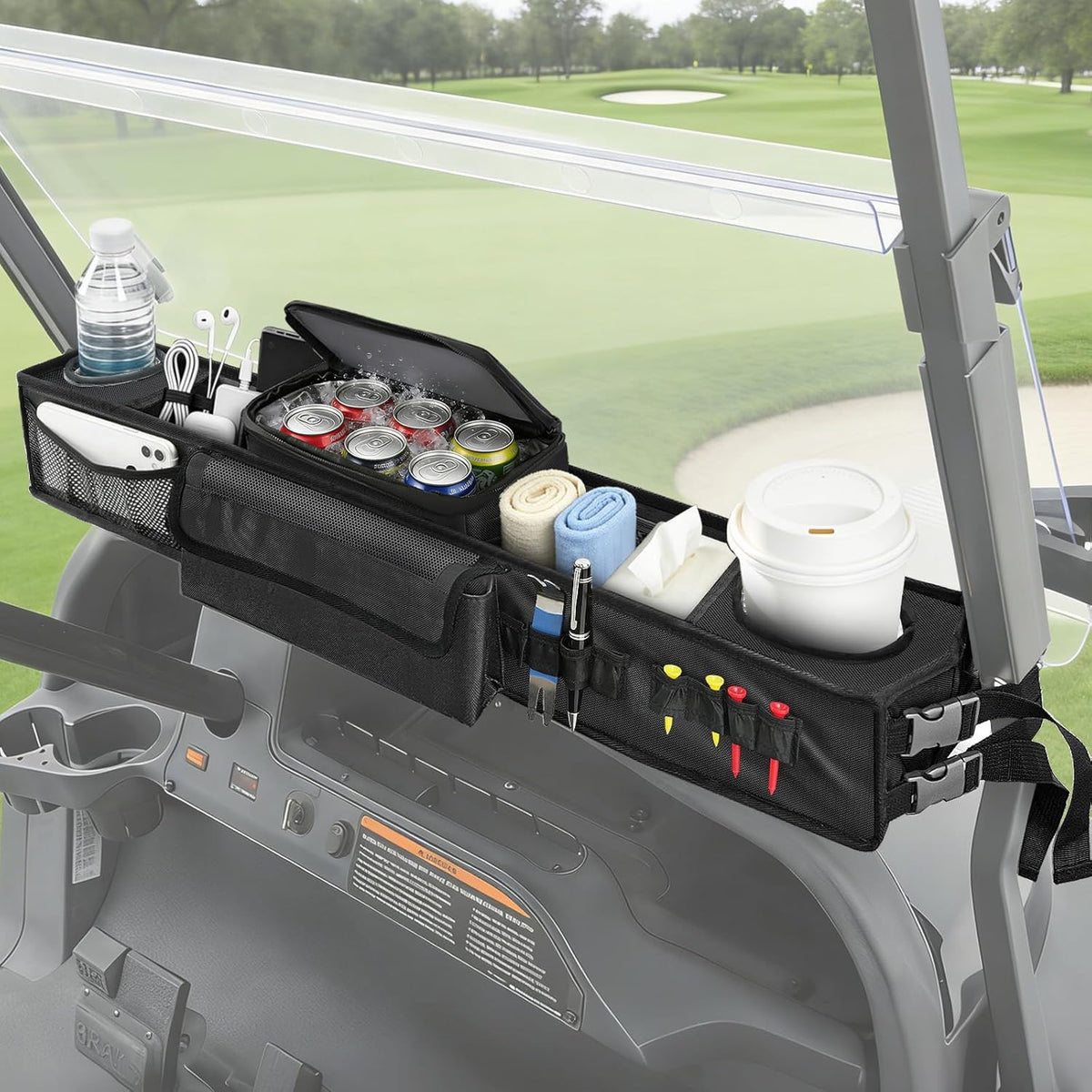 Golf Cart Front Storage Basket with Insulated Cooler for EZGO, Club Car, Yamaha