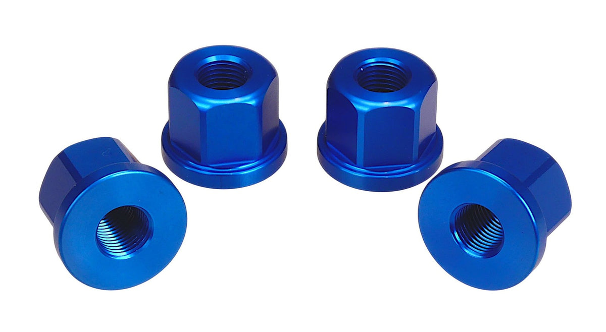 Aluminum Axle Nut Set 3/8" x 26T Bicycle Dropout Nuts CNC Machined Blue