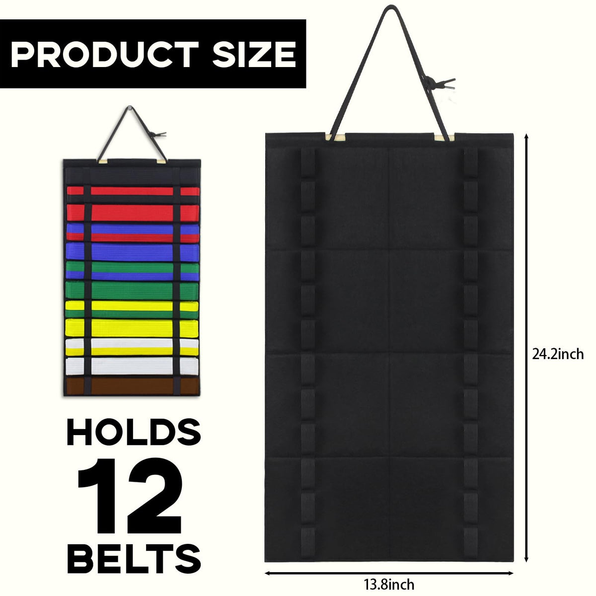 Martial Arts Belt Display Rack Holds 12 Belts Wall Organizer for Karate Taekwondo