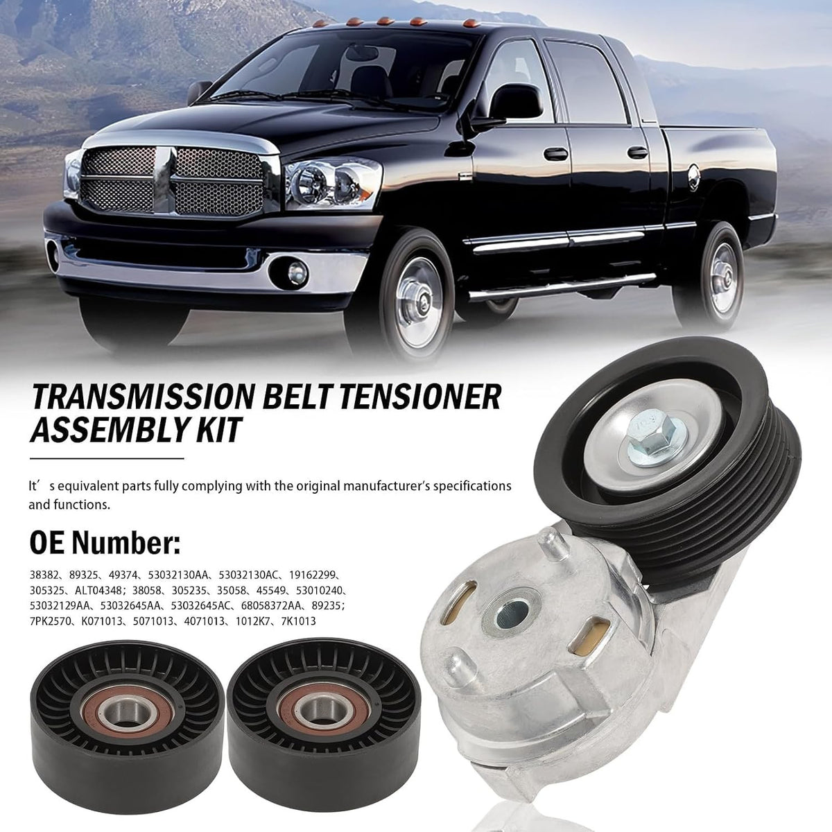Drive Belt Tensioner Pulley and Serpentine Belt Kit for Ram 1500 2500 3500 2003-2008