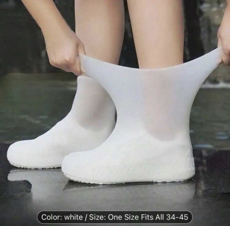 Reusable Waterproof White Latex Shoe Covers for Rain Boots - Unisex